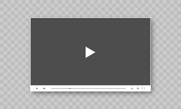 A video player interface template. The control bar with playback controls, progress slider, volume, settings, fullscreen toggle. Simple functional design for media streaming application or video embed