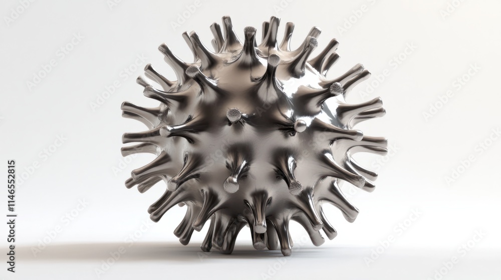 Aufkleber a spherical 3d virus model with evenly spaced spikes and a smooth core, rendered with sharp detail, 