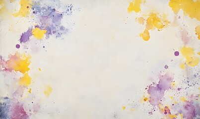 Splattered yellow and purple paint on white paper.