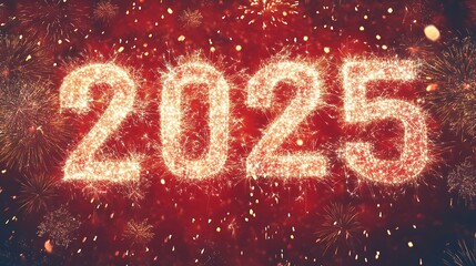 2025 Happy New year with sparlkers and fireworks, New year celebration