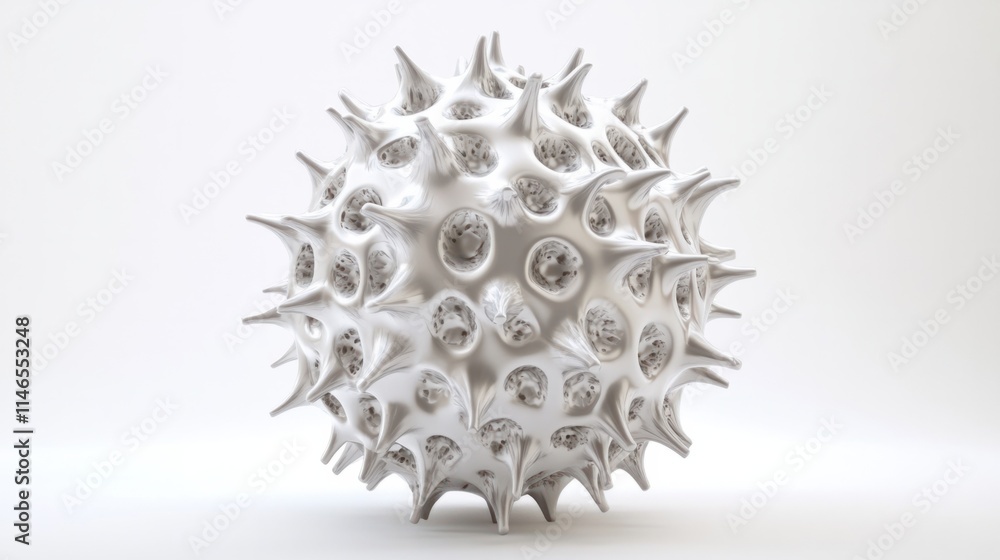 Aufkleber a spherical 3d virus model with evenly spaced spikes and a smooth core, rendered with sharp detail, 