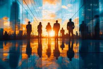 City Street Crowd Business People Progress Sunset