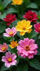 Flores frescas y variadas se colocan en una alfombra en un jard?n, naturaleza, coloridos