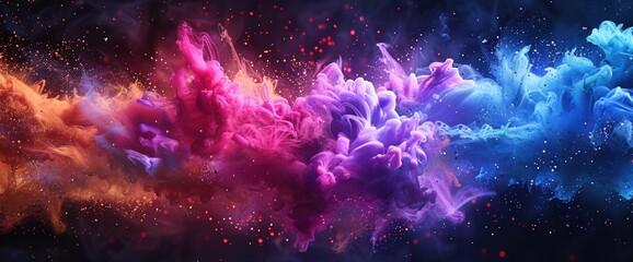 Vibrant multicolored swirling smoke clouds, abstract cosmic nebula.