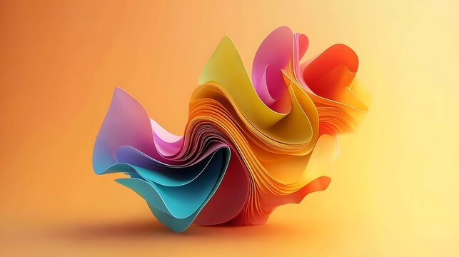 Bright abstract 3d render with colorful layered forms and fluid shapes creating a vibrant gradient background