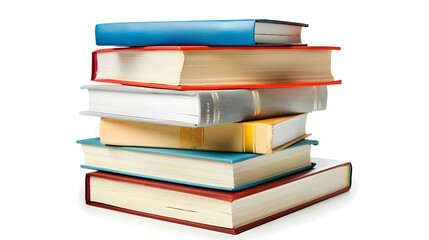 Stack of colorful books isolated on white background.