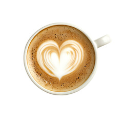 A close-up of a latte in a white cup isolated on white background