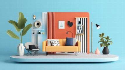 modern living room interior design mockup