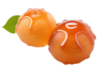 Gulab Jamun, deep-fried dough balls soaked in rose-flavored sugar syrup, garnished with silver leaf, dynamic composition, vibrant Indian color palette,