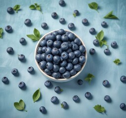 Fresh blueberries scattered across a light blue and teal canvas print backdrop in a playful arrangement , food, blueberries, arrangement
