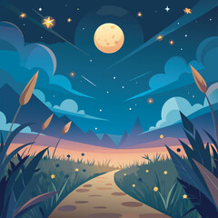 Obraz premium moonlit night landscape with path