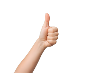 Hand giving a thumbs up gesture on transparent background.