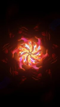 Vertical Video of Seamless Rotating Neon Geometry And Abstract Light