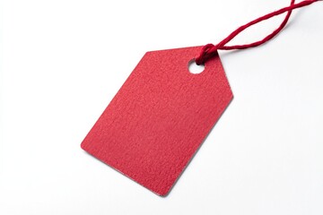 Vibrant red price tag centered on a white background