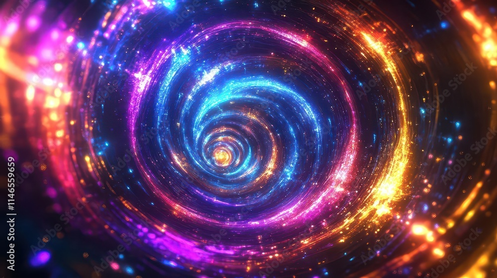 Poster vibrant psychedelic kaleidoscope waves pulsating with glowing neon lights, creating an energizing an