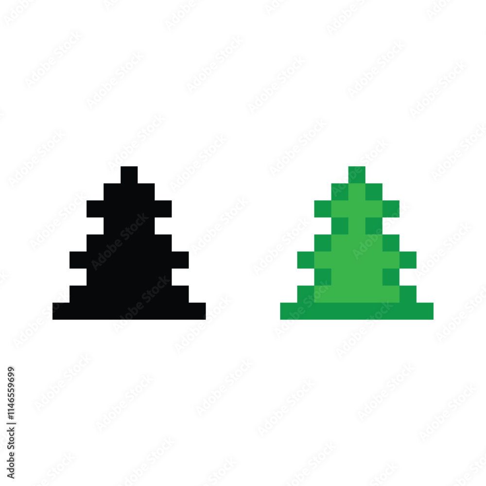 Poster pixel art christmas tree vector icon pixel element for 8 bit game