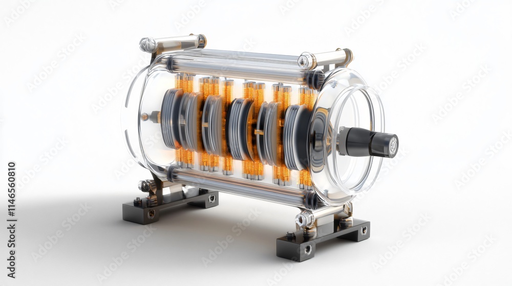 Poster intricate technological device in a transparent casing: a glimpse into the future of engineering