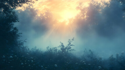 Fototapeta premium Misty Forest Sunrise Illustration
