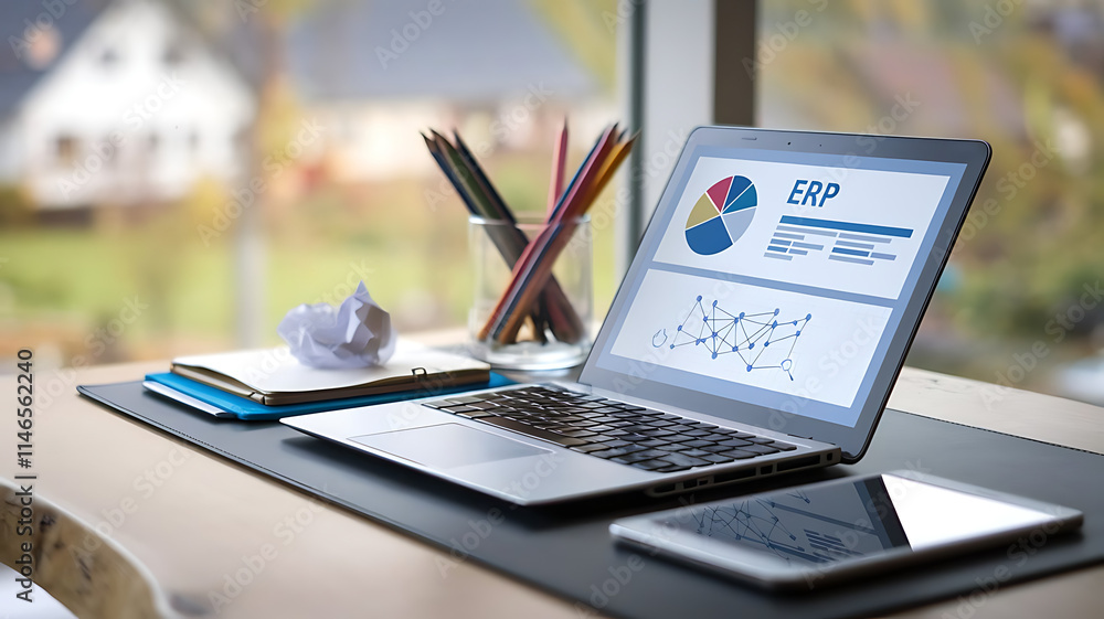 Poster erp:enterprise resource planning,streamlining business operations with technology, business manageme