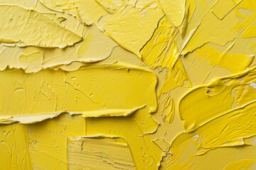  Many rough yellow smears of acrylic oil paint on flat surface. Detailed photo textured background