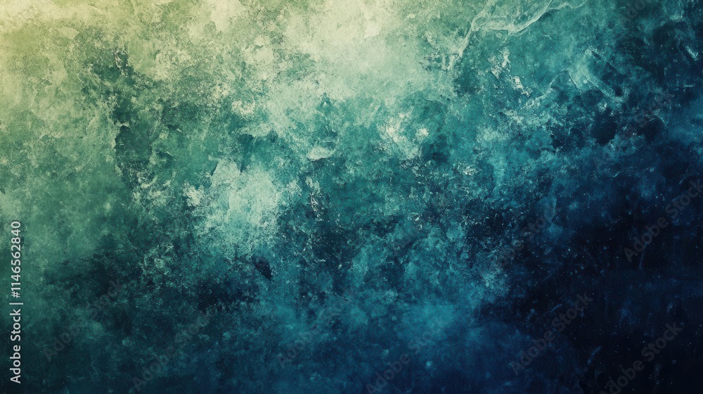 Poster an abstract background flows with dark blue, green, and white tones, creating a grainy texture that 