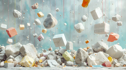 Abstract 3D Render: Falling Pastel Rocks