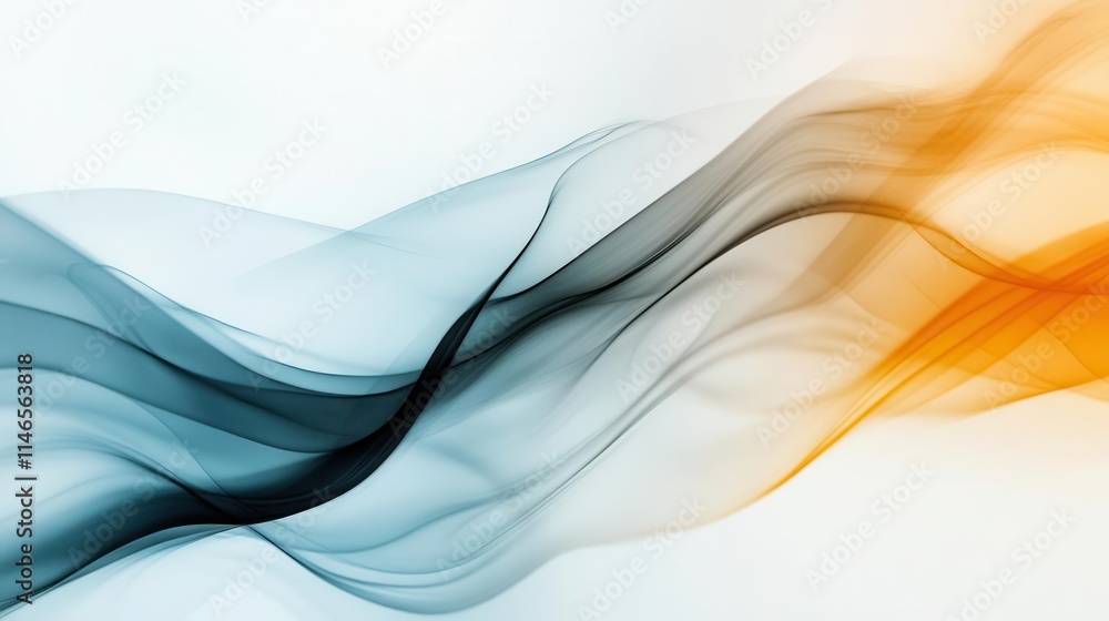 Poster atmospheric gradient background with grainy noise effect and flowing color waves in orange, blue, wh