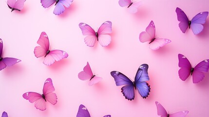 Pink and purple butterflies on a pink background.