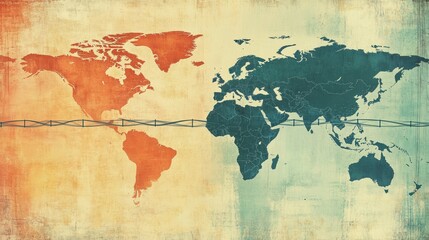 Vintage World Map with Distinct Color Palettes