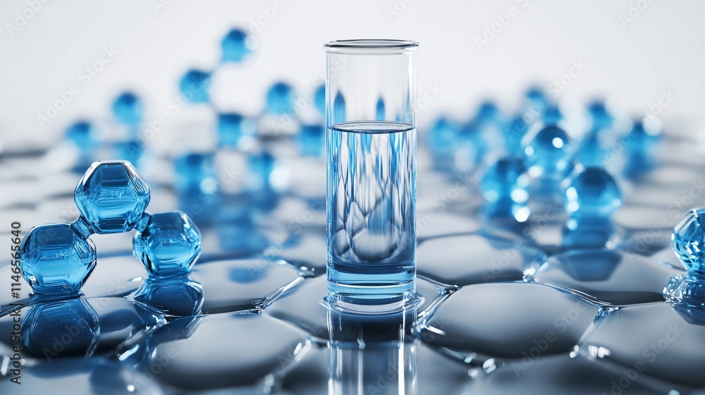 Poster abstract science background with molecular structures and test tube