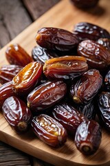 A tiny bowl of dates on a wooden table old