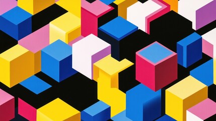 Obraz premium Floating isometric shapes, vibrant pop art colors 