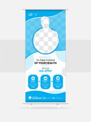 Emergency corporate medical roll up banner and healthcare template. Creative minimal and banner stand for commercial and Multipurpose Use professional design.