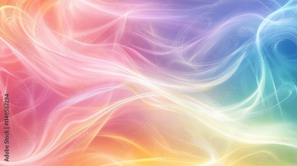 Aufkleber dreamy holographic background with flowing pastel rainbow waves creating ethereal abstract pattern, 