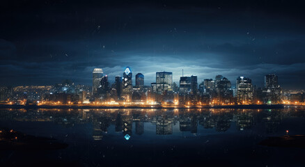 Metropolitan Nightscape: City Reflections on Water