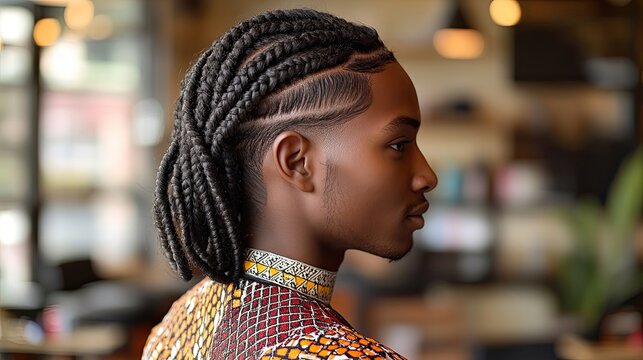 Young man sporting stylish braids and traditional attire