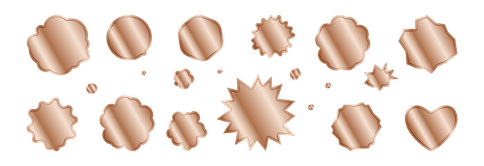 Copper text bubbles, set of bronze stickers.