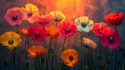 Fototapeta premium Vibrant Poppy Field Illustration