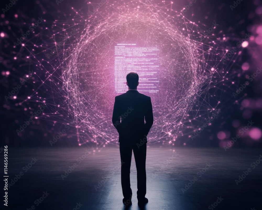 Aufkleber a figure stands before a vibrant digital display, surrounded by swirling data patterns, symbolizing 