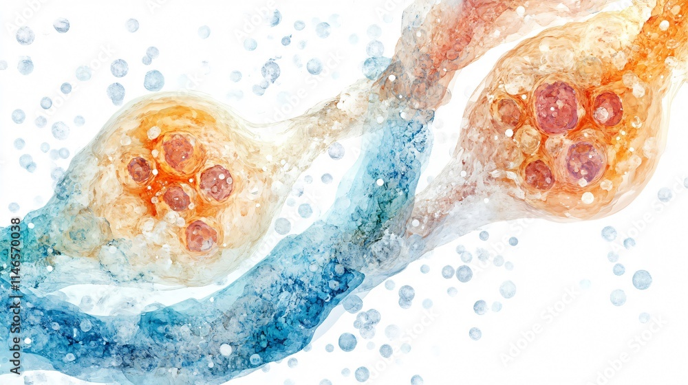 Poster microscopic view of neuron cells: a colorful and abstract depiction of biological processes