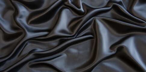 Fototapeta premium Black abstract background. Silk satin velvet fabric. Elegant luxury rich. Curtain drapery fold line wave flow.