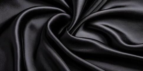 Fototapeta premium Black abstract background. Silk satin velvet fabric. Elegant luxury rich. Curtain drapery fold line wave flow.