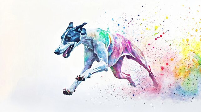 Colorful Greyhound Dog Running - Vibrant Animal Art