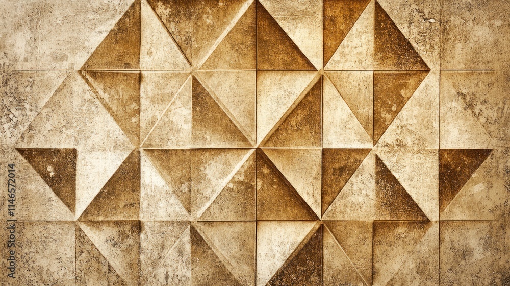 Aufkleber textured wall featuring a geometric pattern of triangular shapes in earthy tones.