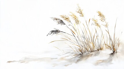 Golden Grasses in Watercolor: A Serene Minimalist Nature Painting