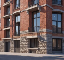 Naklejka premium Residential building with brick and stone fa?ade, natural, brick wall