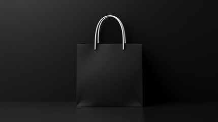Black paper shopping bag mockup on dark background.