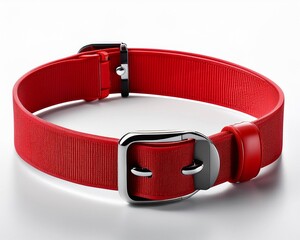 Elegant red leather dog collar with polished chrome hardware on a bright white background, emphasizing durability and premium craftsmanship for modern pet products.