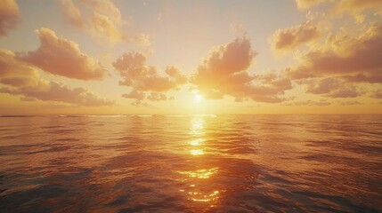 Fototapeta premium Golden hour sunset over ocean waves serene seascape nature tranquil environment wide view light reflection