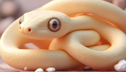 Fototapeta premium Serpiente linda de color amarillo y mirando a cámara. Kawaii